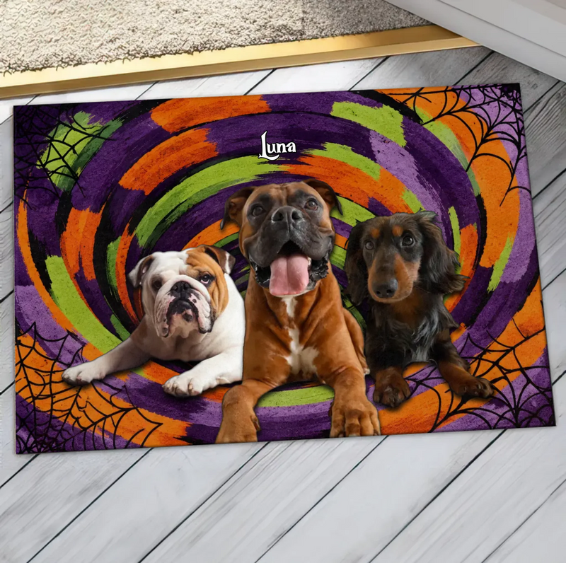 Custom Personalized Spooky Pet Doormat - Halloween Gift Idea For Pet Lover - Upload Photo - Up to 5 Pets