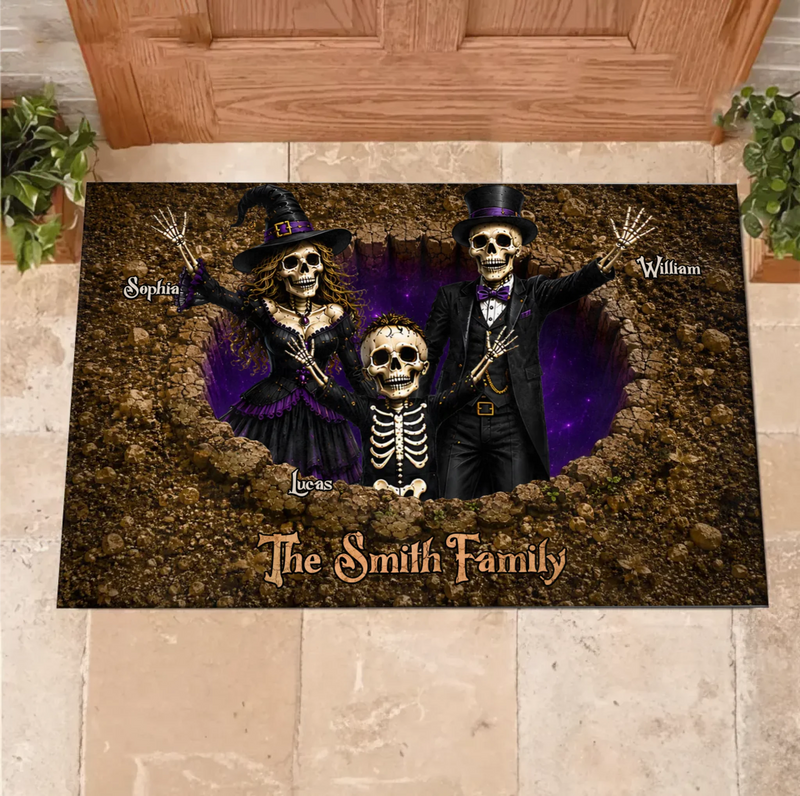 Personalized Skull Family Doormat – Halloween Gift Idea - Up to 9 People