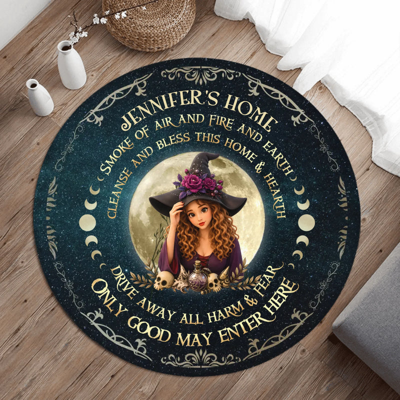 Personalized Witch Round Rug - Upload Photo - Gift Idea For Halloween/Wicca Decor/Pagan Decor - Smoke Of Air And Fire And Earth