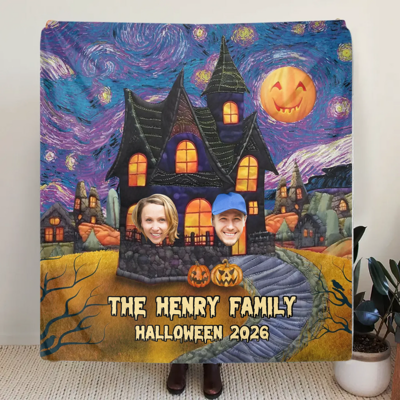 Personalized Halloween Family Quilt/Fleece Throw Blanket - Upload Up to 9 Photos - Gift Idea For Halloween/Family - Halloween 2026