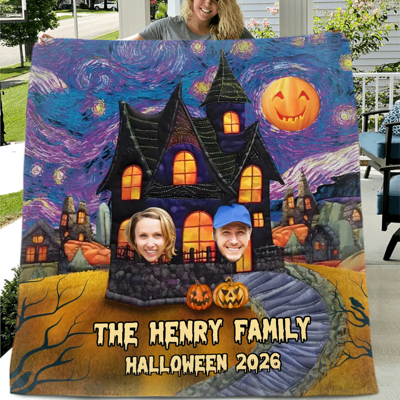 Personalized Halloween Family Quilt/Fleece Throw Blanket - Upload Up to 9 Photos - Gift Idea For Halloween/Family - Halloween 2026