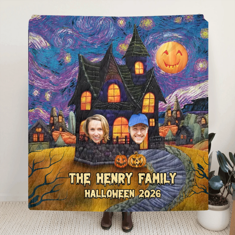 Personalized Halloween Family Quilt/Fleece Throw Blanket - Upload Up to 9 Photos - Gift Idea For Halloween/Family - Halloween 2026