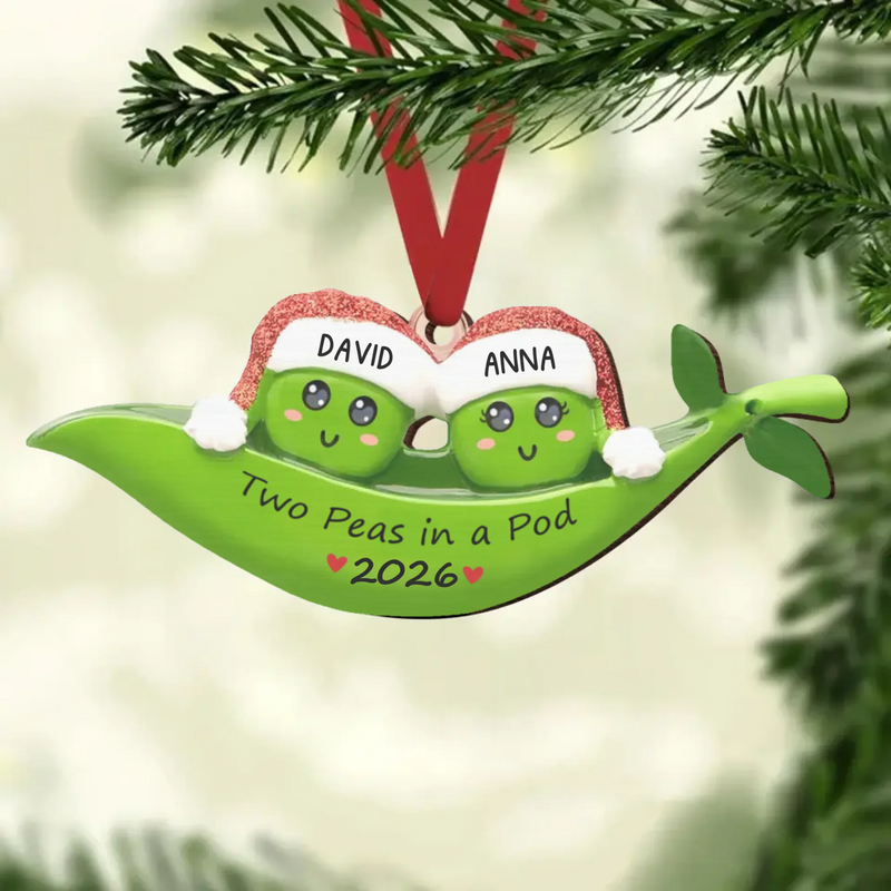Custom Personalized Couple Christmas Wooden Ornament - Couple Xmas Gift Idea - Two Peas In A Pod 2026