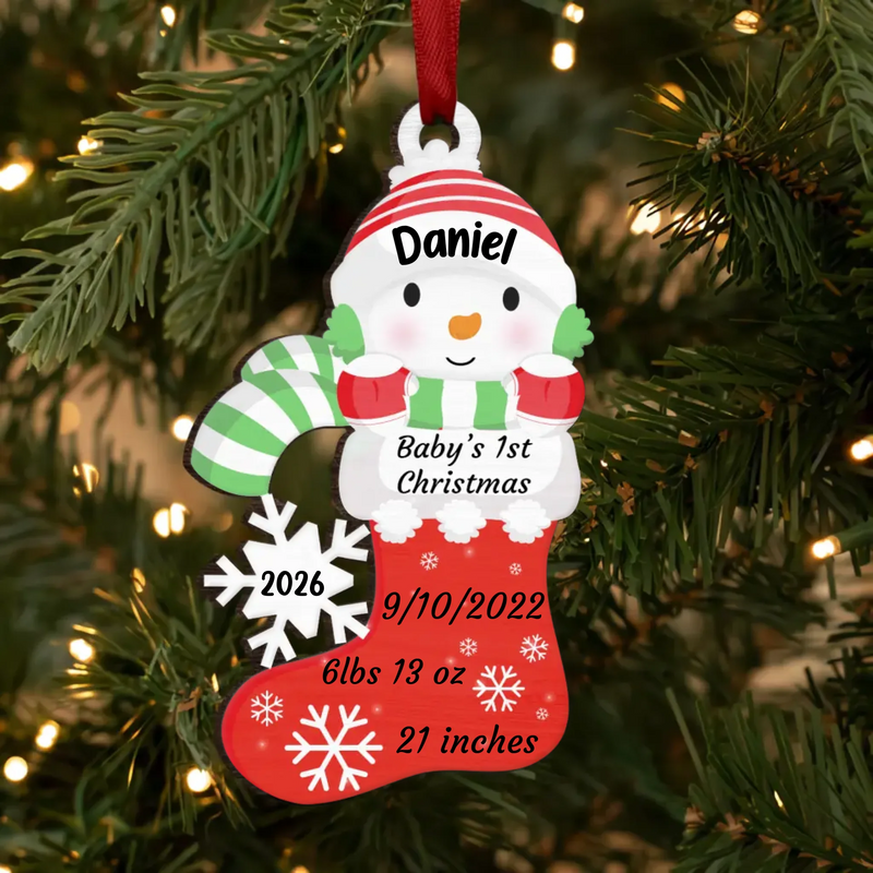 Custom Personalized New Born Baby Sock Wooden Ornament - Christmas Gift Idea For New Born Baby - 2026 Baby's 1st Christmas