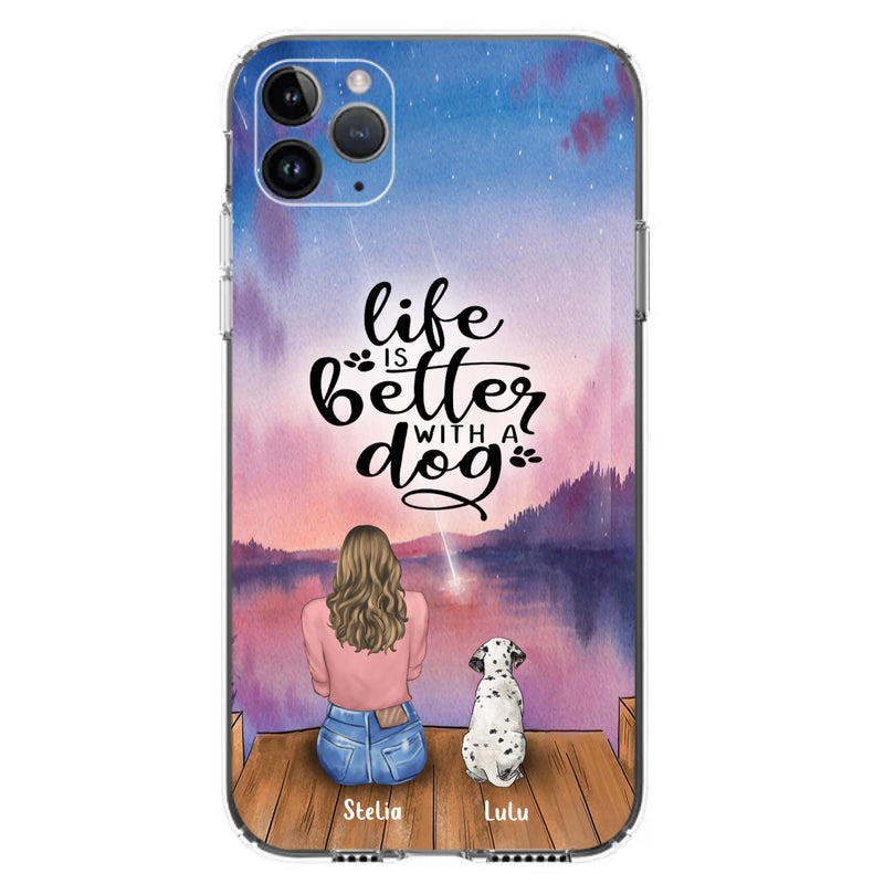 Custom Personalized Dog Mom Phone Case - Gifts For Dog Lovers With Upto 4 Dogs - Life Is Better With A Dog - Case For iPhone, Samsung And Xiaomi
