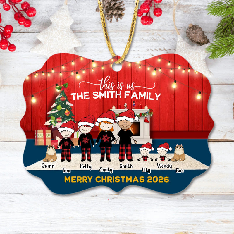 Custom Personalized Family With Kid Christmas Ornament - Christmas Gift Idea For Family/ Dog/Cat Lover - Upto 4 Kids And 3 Pets - This Is Us Merry Christmas 2026