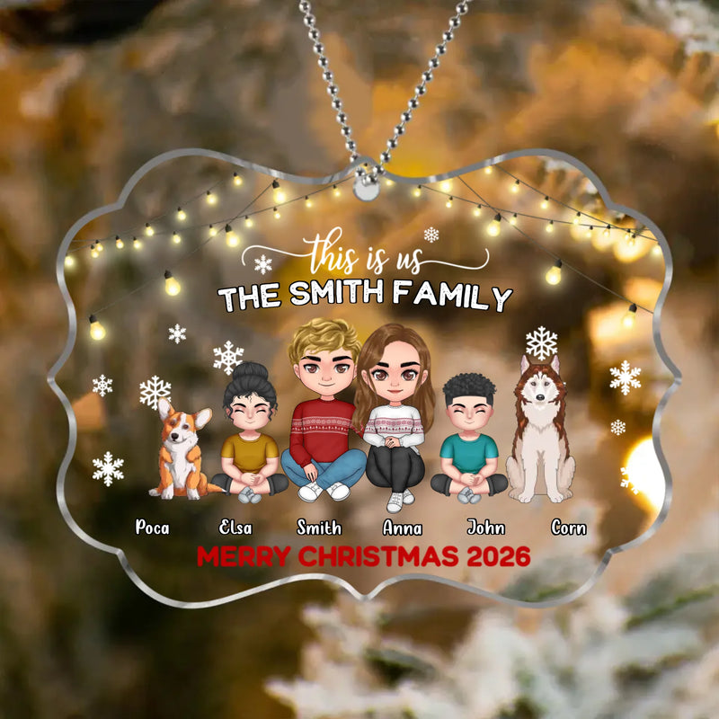 Custom Personalized Family Christmas Ornament - Christmas Gift Idea For Family/ Dog/Cat Lover - Couple/Parents With Upto 2 Kids And 4 Pets - This Is Us Merry Christmas 2026