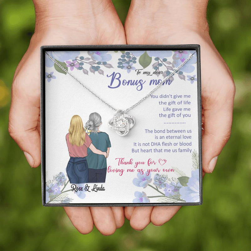Personalized Message Card Love Knot Necklace Jewelry - Best Gift For Mother's Day - To My Bonus Mom