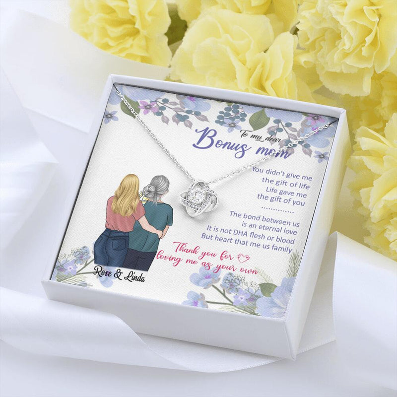 Personalized Message Card Love Knot Necklace Jewelry - Best Gift For Mother's Day - To My Bonus Mom