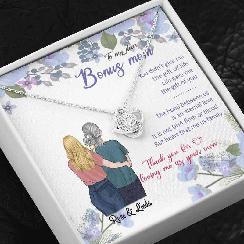 Personalized Message Card Love Knot Necklace Jewelry - Best Gift For Mother's Day - To My Bonus Mom