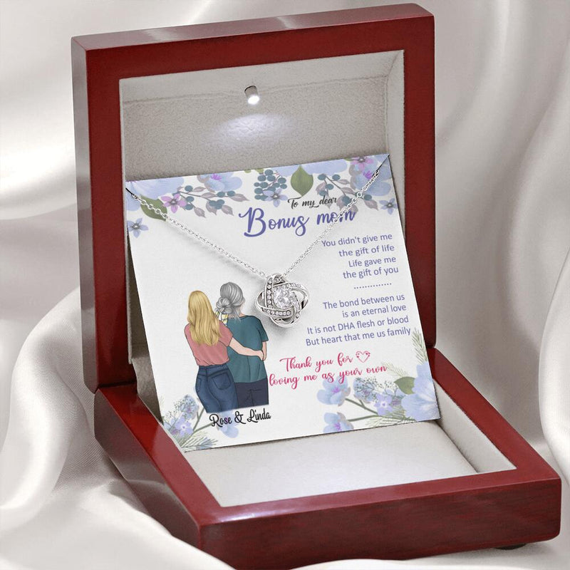 Personalized Message Card Love Knot Necklace Jewelry - Best Gift For Mother's Day - To My Bonus Mom