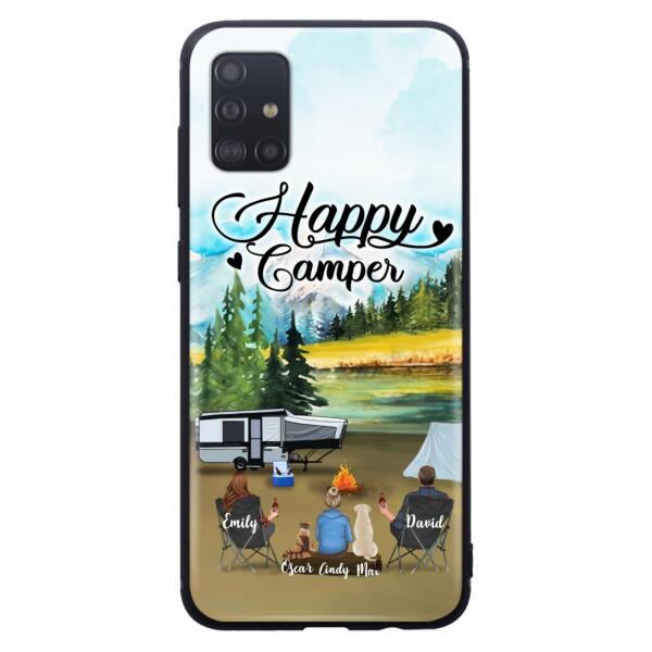 Custom Personalized Camping Phone Case - Parents With 1 Kids And 2 Pets - Best Gift For Family - Happy Camper