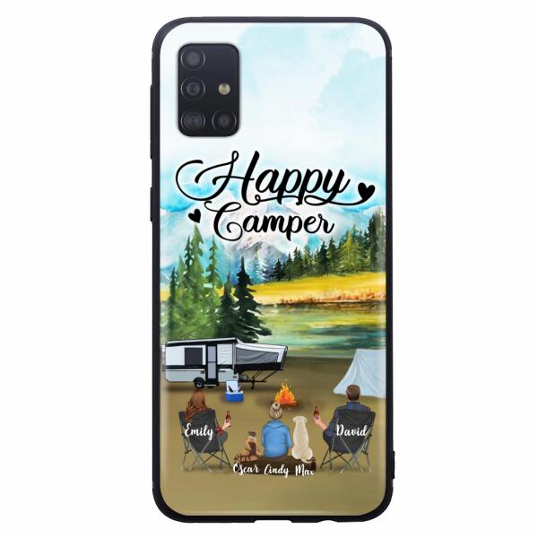 Custom Personalized Camping Phone Case - Parents With 1 Kids And 2 Pets - Best Gift For Family - Happy Camper