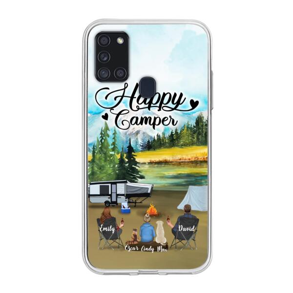 Custom Personalized Camping Phone Case - Parents With 1 Kids And 2 Pets - Best Gift For Family - Happy Camper