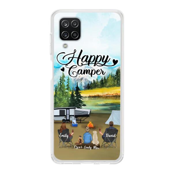 Custom Personalized Camping Phone Case - Parents With 1 Kids And 2 Pets - Best Gift For Family - Happy Camper