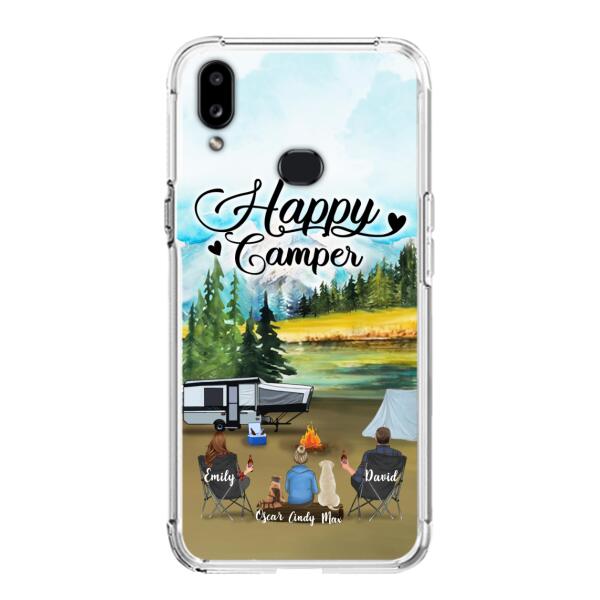 Custom Personalized Camping Phone Case - Parents With 1 Kids And 2 Pets - Best Gift For Family - Happy Camper