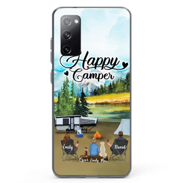 Custom Personalized Camping Phone Case - Parents With 1 Kids And 2 Pets - Best Gift For Family - Happy Camper