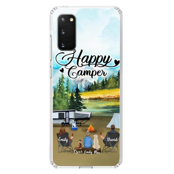 Custom Personalized Camping Phone Case - Parents With 1 Kids And 2 Pets - Best Gift For Family - Happy Camper