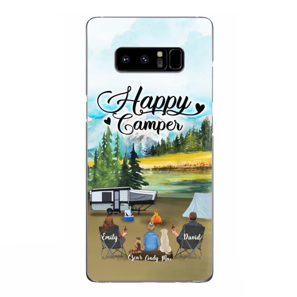 Custom Personalized Camping Phone Case - Parents With 1 Kids And 2 Pets - Best Gift For Family - Happy Camper