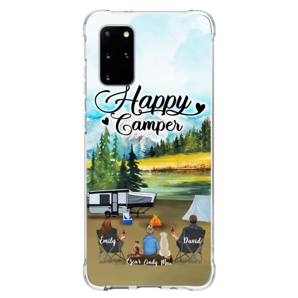 Custom Personalized Camping Phone Case - Parents With 1 Kids And 2 Pets - Best Gift For Family - Happy Camper