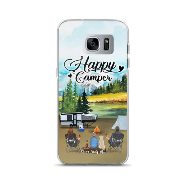 Custom Personalized Camping Phone Case - Parents With 1 Kids And 2 Pets - Best Gift For Family - Happy Camper