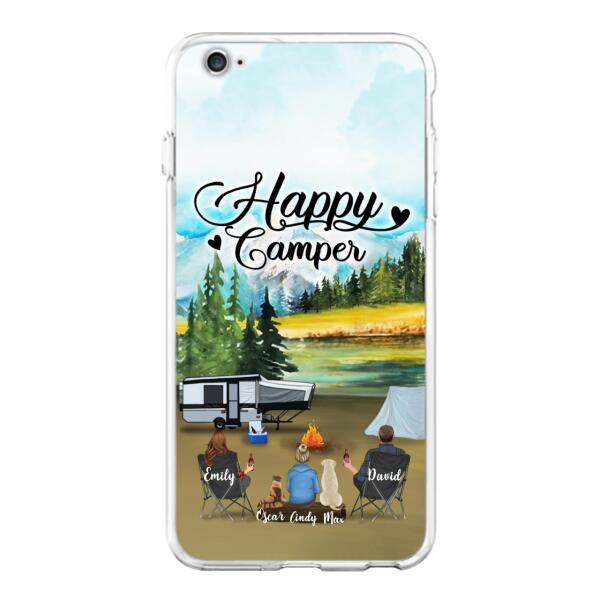 Custom Personalized Camping Phone Case - Parents With 1 Kids And 2 Pets - Best Gift For Family - Happy Camper