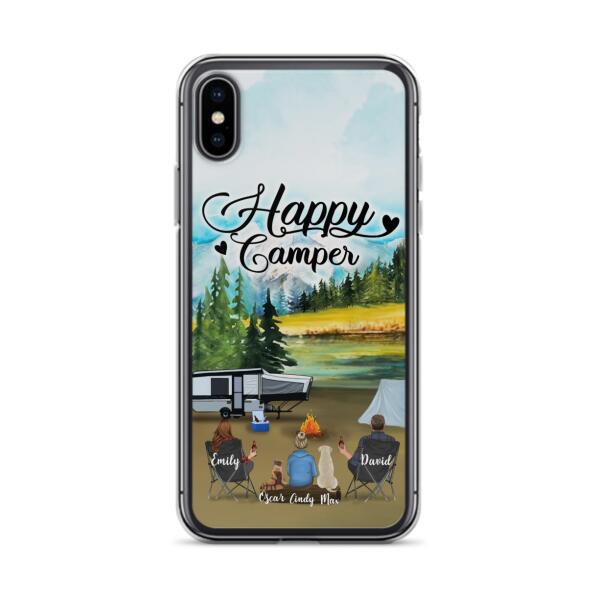 Custom Personalized Camping Phone Case - Parents With 1 Kids And 2 Pets - Best Gift For Family - Happy Camper