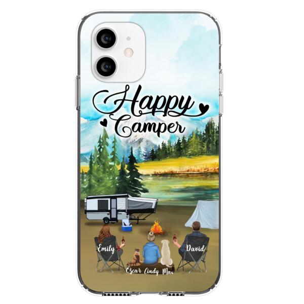 Custom Personalized Camping Phone Case - Parents With 1 Kids And 2 Pets - Best Gift For Family - Happy Camper