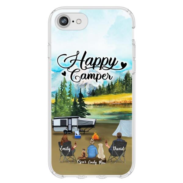 Custom Personalized Camping Phone Case - Parents With 1 Kids And 2 Pets - Best Gift For Family - Happy Camper