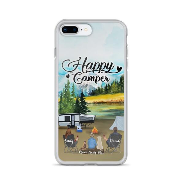 Custom Personalized Camping Phone Case - Parents With 1 Kids And 2 Pets - Best Gift For Family - Happy Camper