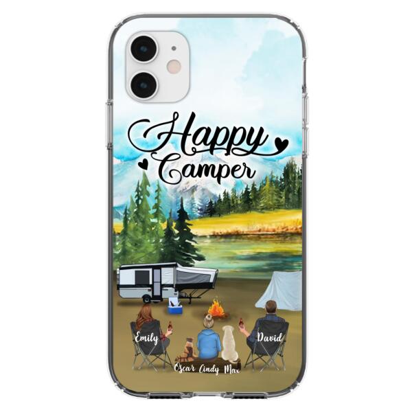 Custom Personalized Camping Phone Case - Parents With 1 Kids And 2 Pets - Best Gift For Family - Happy Camper