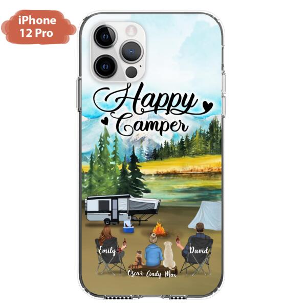 Custom Personalized Camping Phone Case - Parents With 1 Kids And 2 Pets - Best Gift For Family - Happy Camper