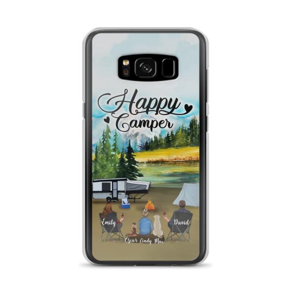 Custom Personalized Camping Phone Case - Parents With 1 Kids And 2 Pets - Best Gift For Family - Happy Camper