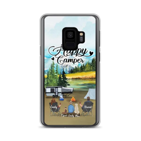 Custom Personalized Camping Phone Case - Parents With 1 Kids And 2 Pets - Best Gift For Family - Happy Camper