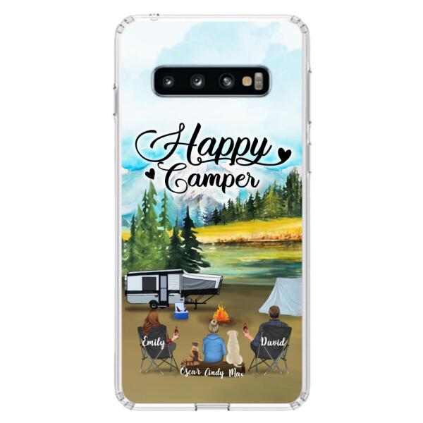 Custom Personalized Camping Phone Case - Parents With 1 Kids And 2 Pets - Best Gift For Family - Happy Camper