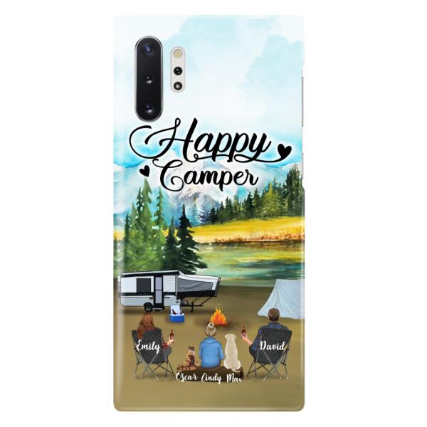 Custom Personalized Camping Phone Case - Parents With 1 Kids And 2 Pets - Best Gift For Family - Happy Camper