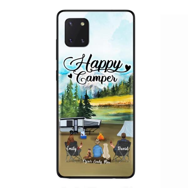 Custom Personalized Camping Phone Case - Parents With 1 Kids And 2 Pets - Best Gift For Family - Happy Camper