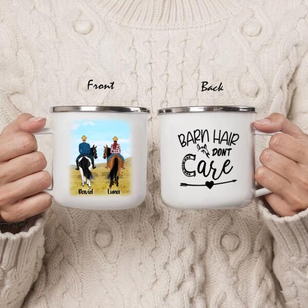 Custom Personalized Horse Riding Enamel Mug - Best Gift For Horse Lover - Barn Hair Don't Care - TM5W8Q