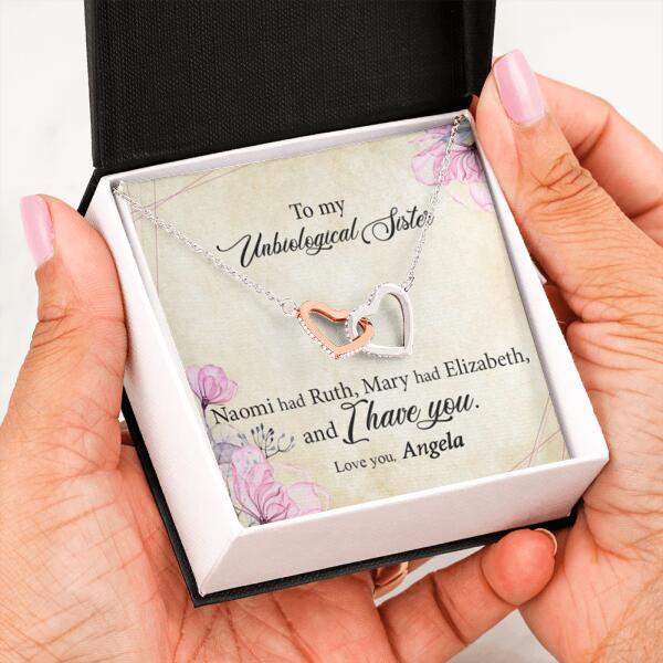 Personalized Interlocking Heart Necklace - Gift Idea For Best Friend - To My Unbiological Sister