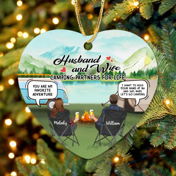 Custom Personalized Camping Husband And Wife Chat Box Ornament - Best Gift For Couple - Husband And Wife Camping Partners For Life