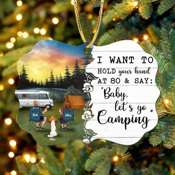 Custom Personalized Camping Rectangle Ornament - Gift For Camping Lovers - Couple with up to 4 Pets - I Want To Hold Your Hand