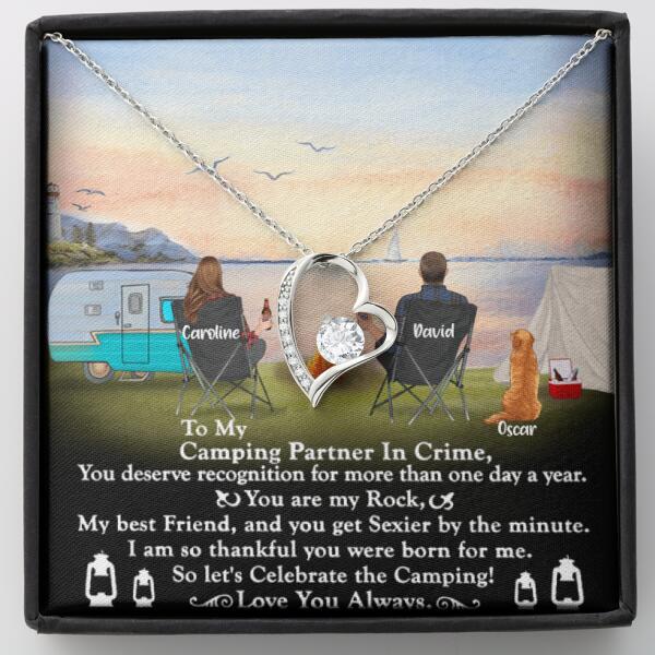 Custom Personalized Camping Couple Forever Love Necklace - Couple With Upto 2 Pets - Gift Idea For Camping Lover - To My Camping Partner In Crime