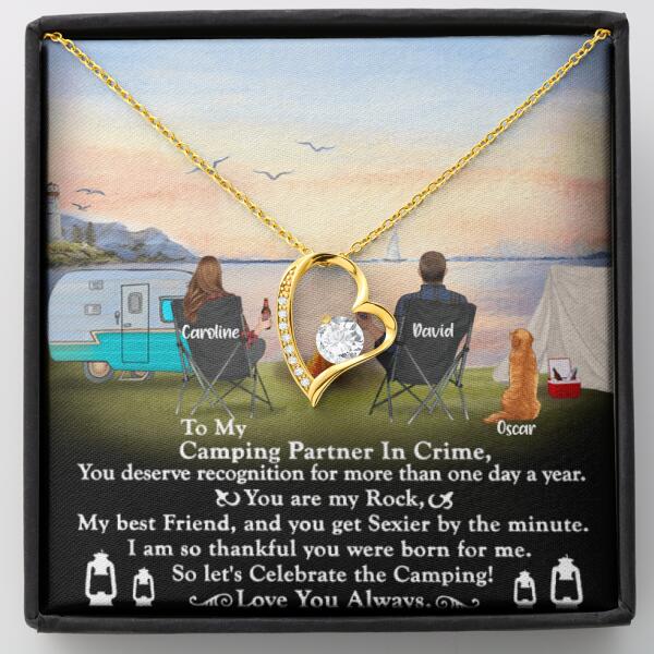 Custom Personalized Camping Couple Forever Love Necklace - Couple With Upto 2 Pets - Gift Idea For Camping Lover - To My Camping Partner In Crime