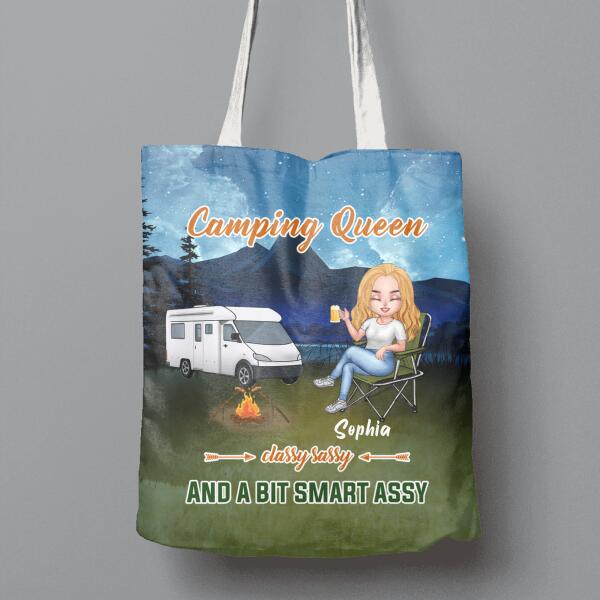 Custom Personalized Camping Queen Canvas Bag - Gift Idea For Camping Lover - Camping Queen Classy Sassy And A Bit Smart Assy