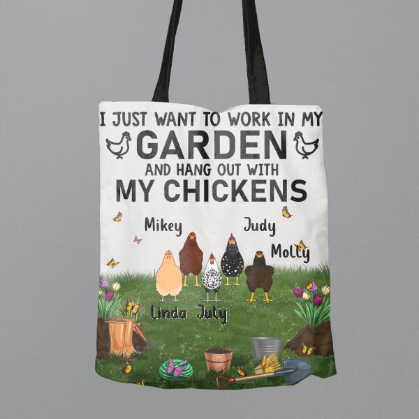 Custom Personalized Chicken Canvas Bag - Up to 9 Chickens - Best Gift For Chicken Lovers - I Just Want To Work In My Garden And Hang Out With My Chickens