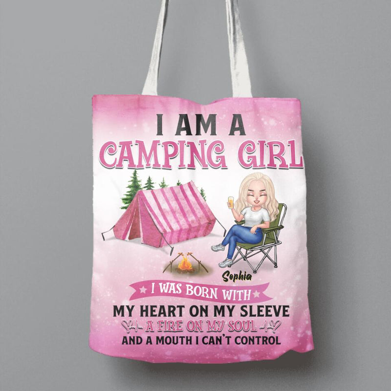 Personalized Camping Queen Canvas Bag - Gift Idea For Camping Lovers/Mother's Day - I Am A Camping Girl, I Was Born With My Heart On My Sleeve