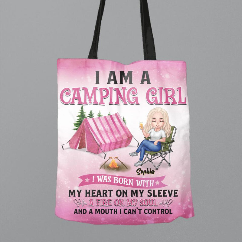 Personalized Camping Queen Canvas Bag - Gift Idea For Camping Lovers/Mother's Day - I Am A Camping Girl, I Was Born With My Heart On My Sleeve
