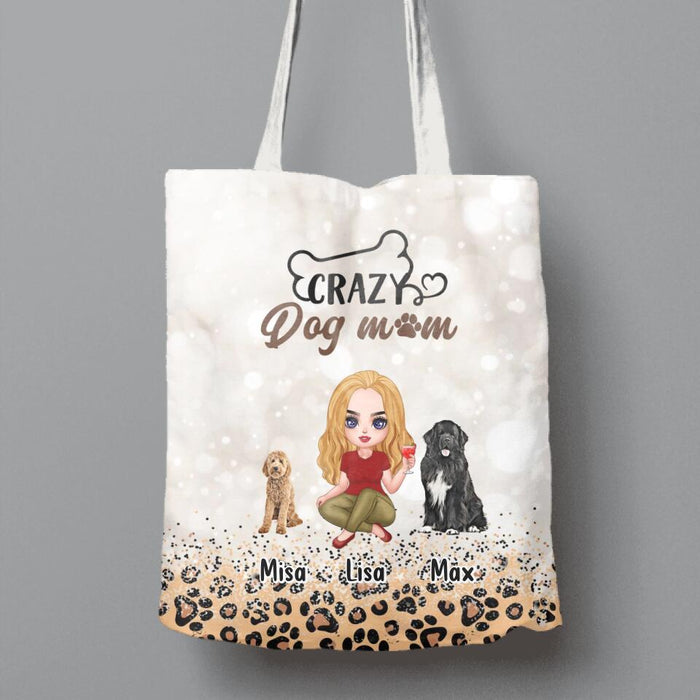 Custom Personalized Dog Mom Canvas Bag - Upto 6 Dogs - Best Gift For Dog Lover - Crazy Dog Mom