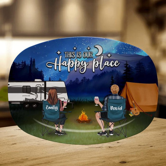 Custom Personalized Camping Serving Platter - Couple/ Parents With Upto 3 Kids And 3 Pets - Gift Idea For Family/ Camping Lover - This Is Our Happy Place