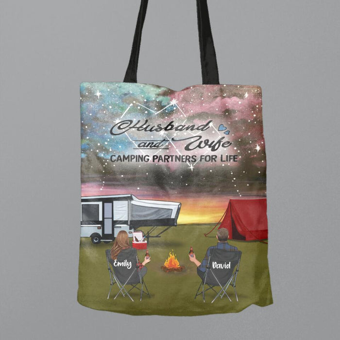 Custom Personalized Camping Canvas Bag - Couple With Upto 3 Kids And 4 Pets - Gift Idea For Camping Lover - Husband And Wife Camping Partners For Life